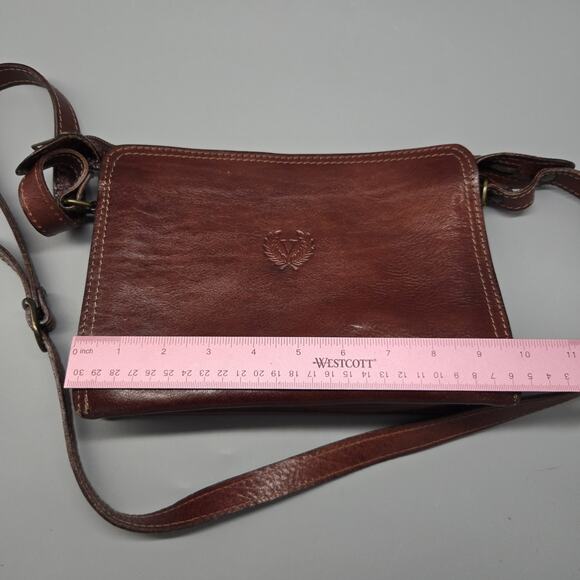 FLORENCE Made in Italy Brown Vintage Leather Crossbody Bag Purse - Picture 10 of 11